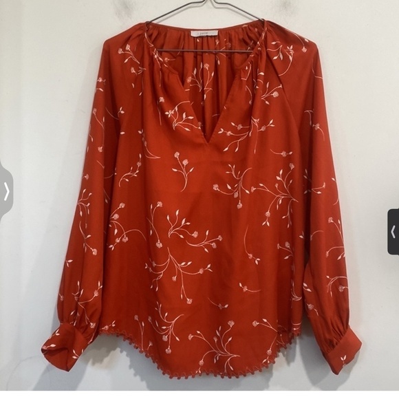 REVOLVE x Joie Allea Blouse Peasant Orange Cinnamon/Cream As seen on TV Sz S - Picture 5 of 16